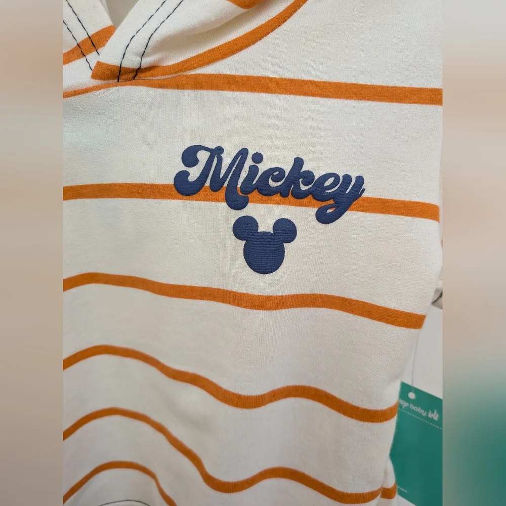 NWT Disney Baby Cream Striped Two Piece Shirt Hoodie And Shorts Size 12 Months